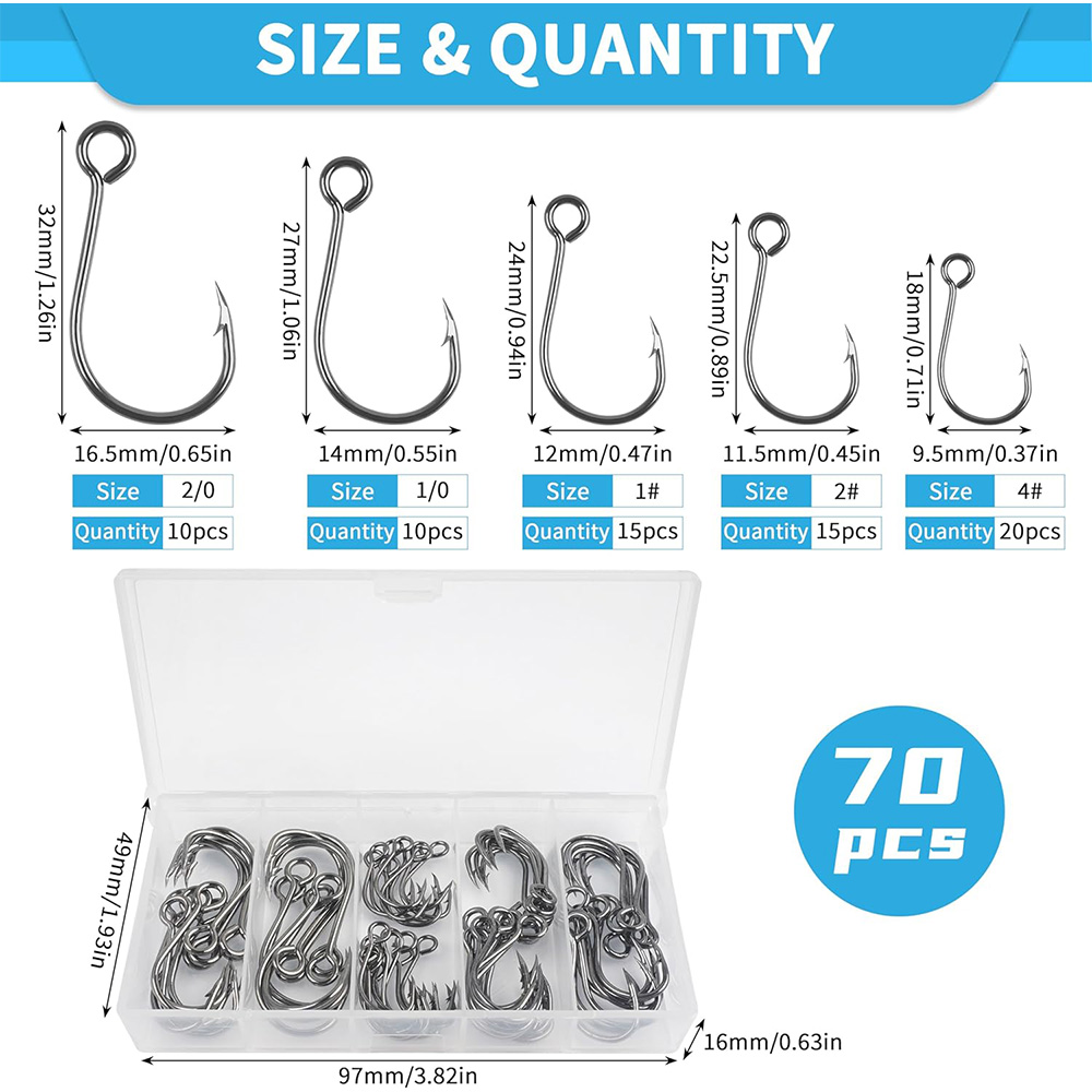 70 قطعة خطاف واحد مضمن لصيد ال - مراجعة Fishing Hook Assortment وسعره
